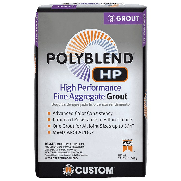 Custom Building Products - Polyblend HP High Performance Fine Aggregate Grout #386 Oyster Gray - 25 lb Bag