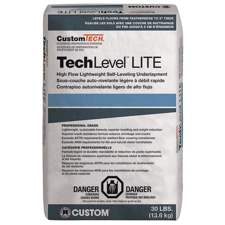 Custom Building Products - TechLevel Lite High-Flow Lightweight Self-Leveling Underlayment - 30 lb (13.6 kg) Bag