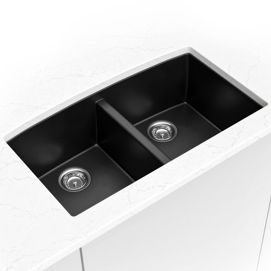 MSI - Stainless Steel Sinks - Double Bowl Sink 50/50-3219 - Black Quartz