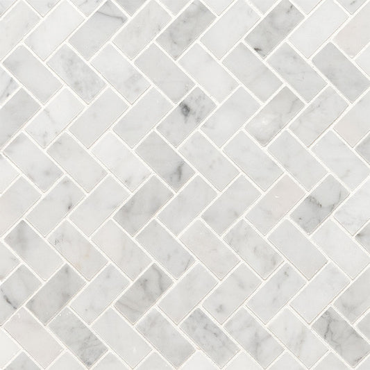 MSI - Carrara White 1X2 Herringbone Honed - Tile - 1" x 2"