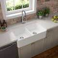 MSI - Fireclay Sinks - Fireclay Farmhouse Double Bowl Sink 50/50-3220 - White