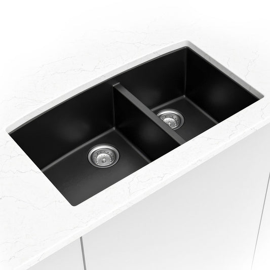 MSI - Stainless Steel Sinks - Double Bowl Sink 60/40-3219 - Black Quartz