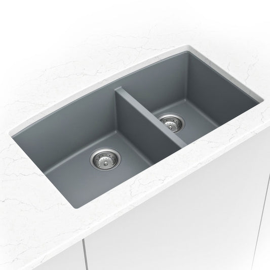 MSI - Stainless Steel Sinks - Double Bowl Sink 60/40-3219 - Grey Quartz