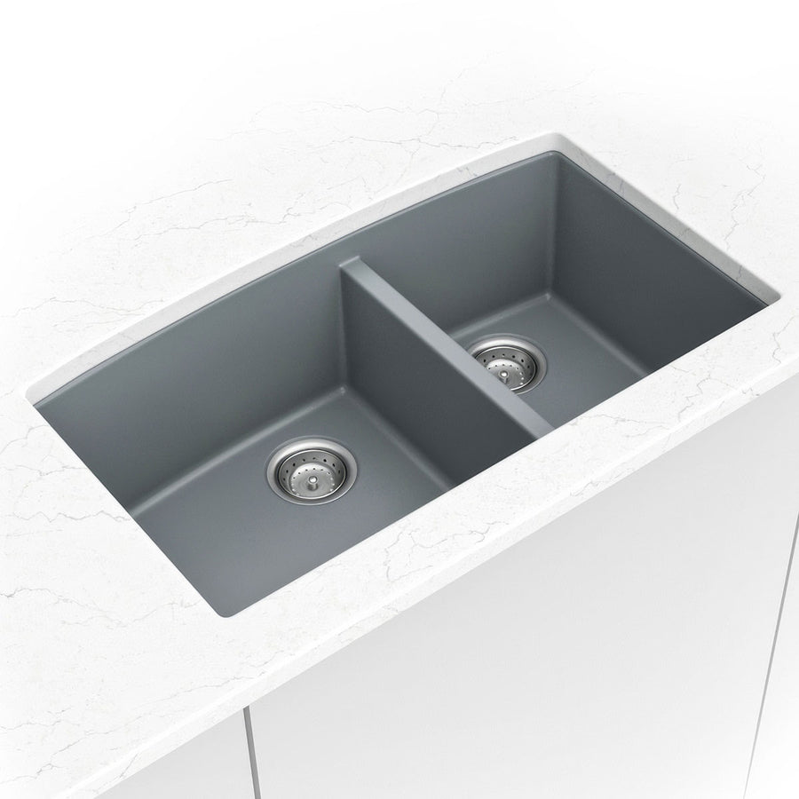 MSI - Stainless Steel Sinks - Double Bowl Sink 60/40-3219 - Grey Quartz