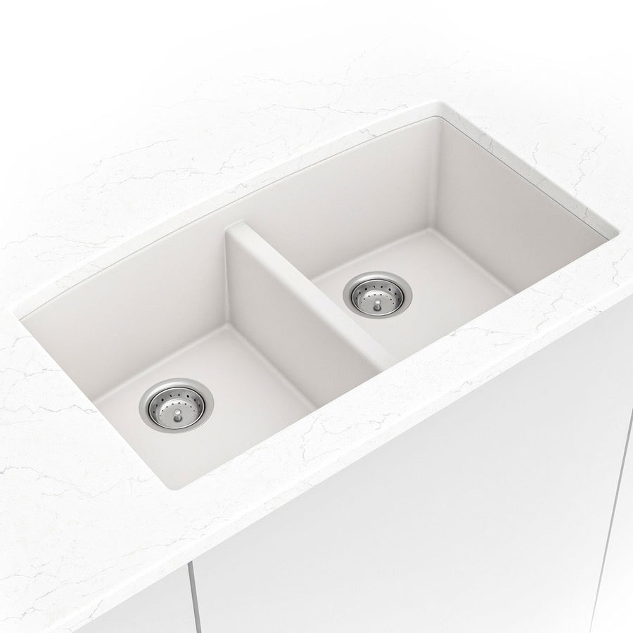MSI - Stainless Steel Sinks - Double Bowl Sink 50/50-3219 - White Quartz