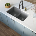 MSI - Stainless Steel Sinks - Double Bowl Sink 60/40-3221 - Grey Quartz