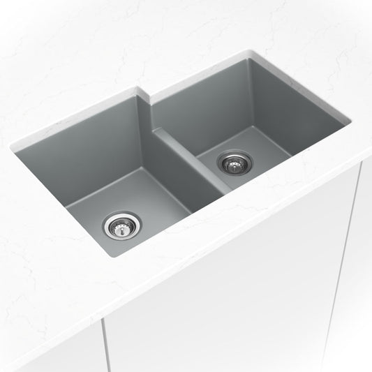 MSI - Stainless Steel Sinks - Double Bowl Sink 60/40-3221 - Grey Quartz
